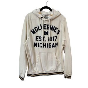 Campus Crew Michigan Wolverines Hoodie Mens Large Cream Navy Pullover Sweatshirt